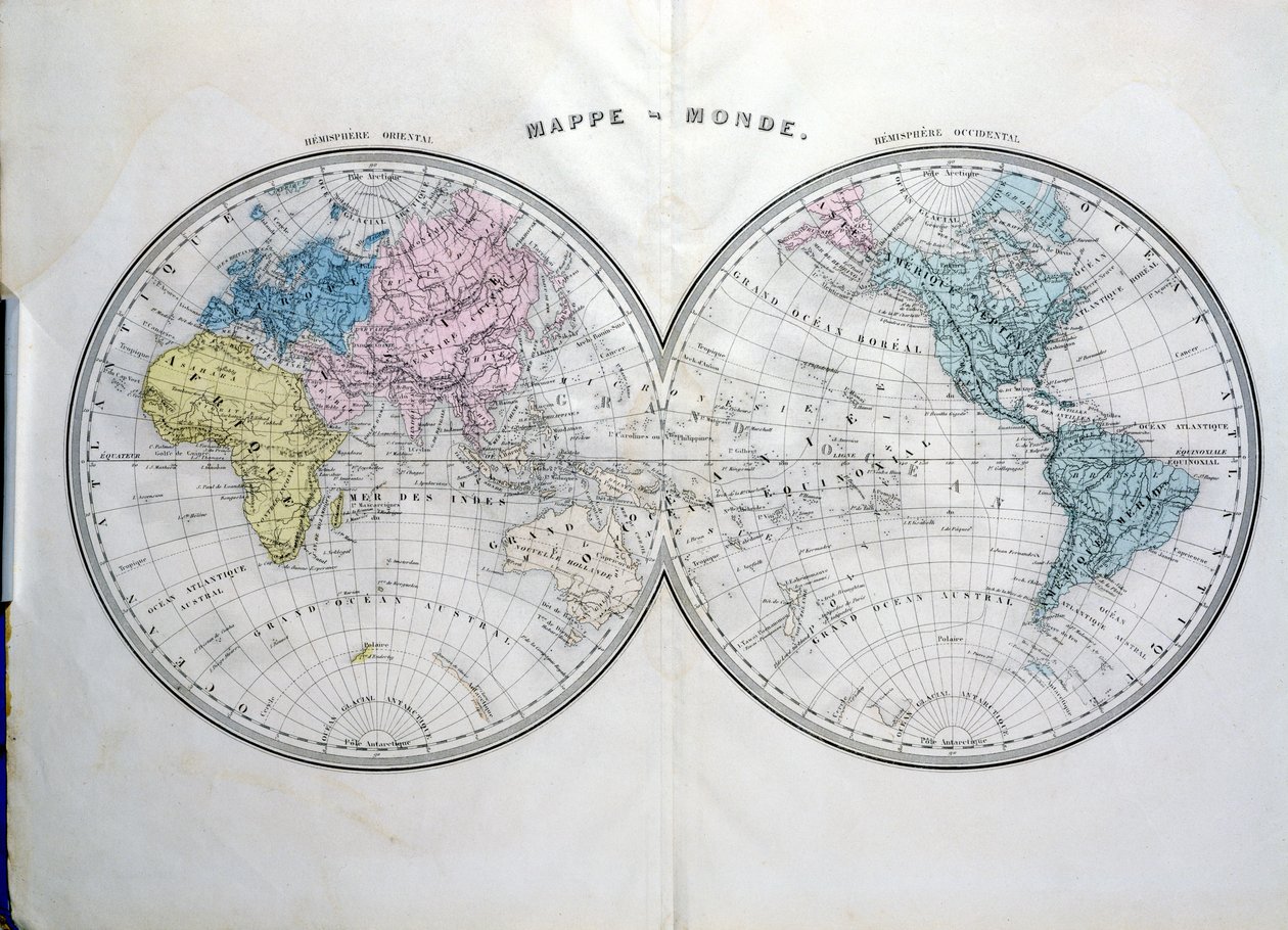 Världskarta, illustration från Atlas Geographic Moderne av Prosper-Auguste Poulain de Bossay, ca 1850 av French School