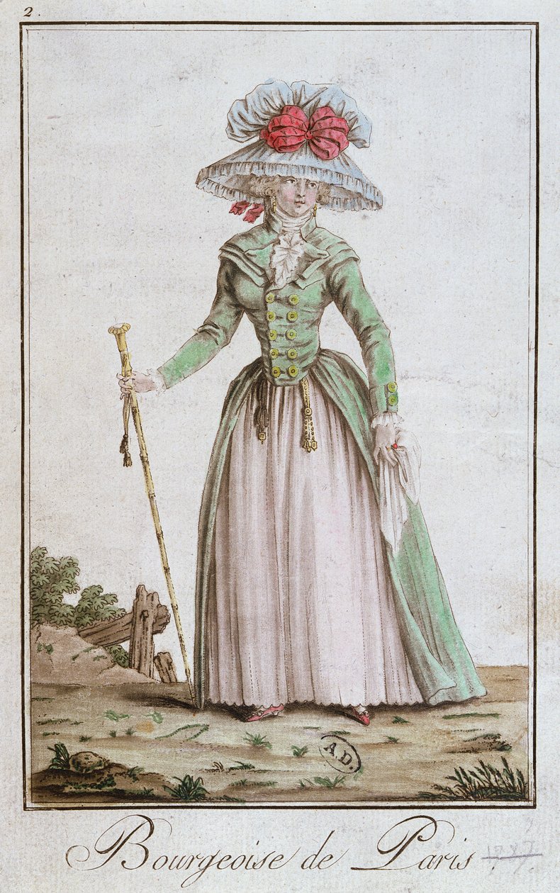 Ung parisisk borgerlig kvinna i en promenadklänning, 1787 av French School