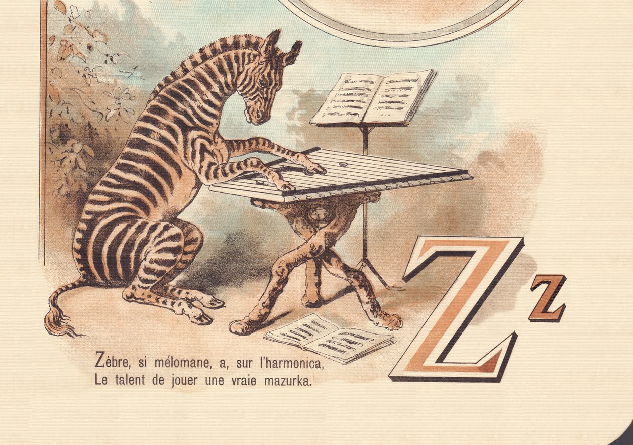 Z: Zebre, om den är meloman, har, på munspelet, talangen att spela en riktig mazurka av French School
