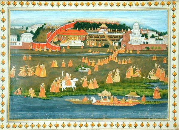 Zenana av Muhammad Shah på ett besök i landet från "The Gentil Album", publicerad 1774 (gouache på papper) av French School