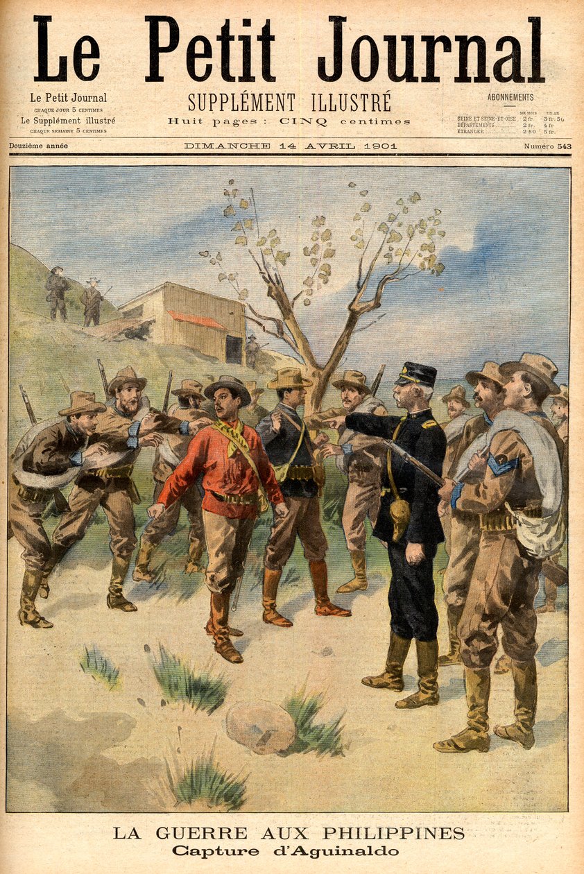 arrestering av frihetskämpen Emilio Aguinaldo Förstasidan av tidningen "Le Petit Journal" 14 april av French School