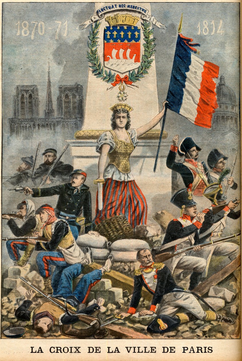 fluctuat nec mergitur - Cross of the town of Paris introduceras i Paris vapensköld, illustration från den engelska tidningen "Le Petit Journal" 5 maj av French School