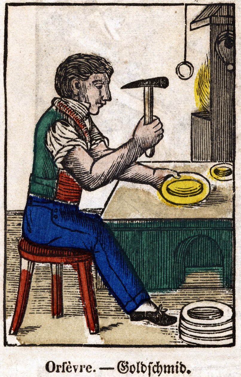 guld; Serie om handel, bild av Epinal från 1800-talet. av French School