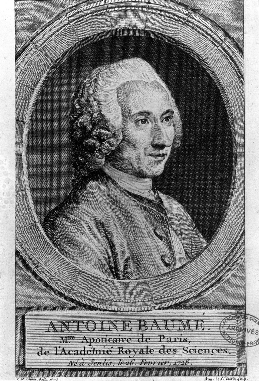 porträtt av Antoine Baumé (1728-1804), fransk kemist och apotekare. Apoticaire de Paris. Gravyr från 1772. av French School
