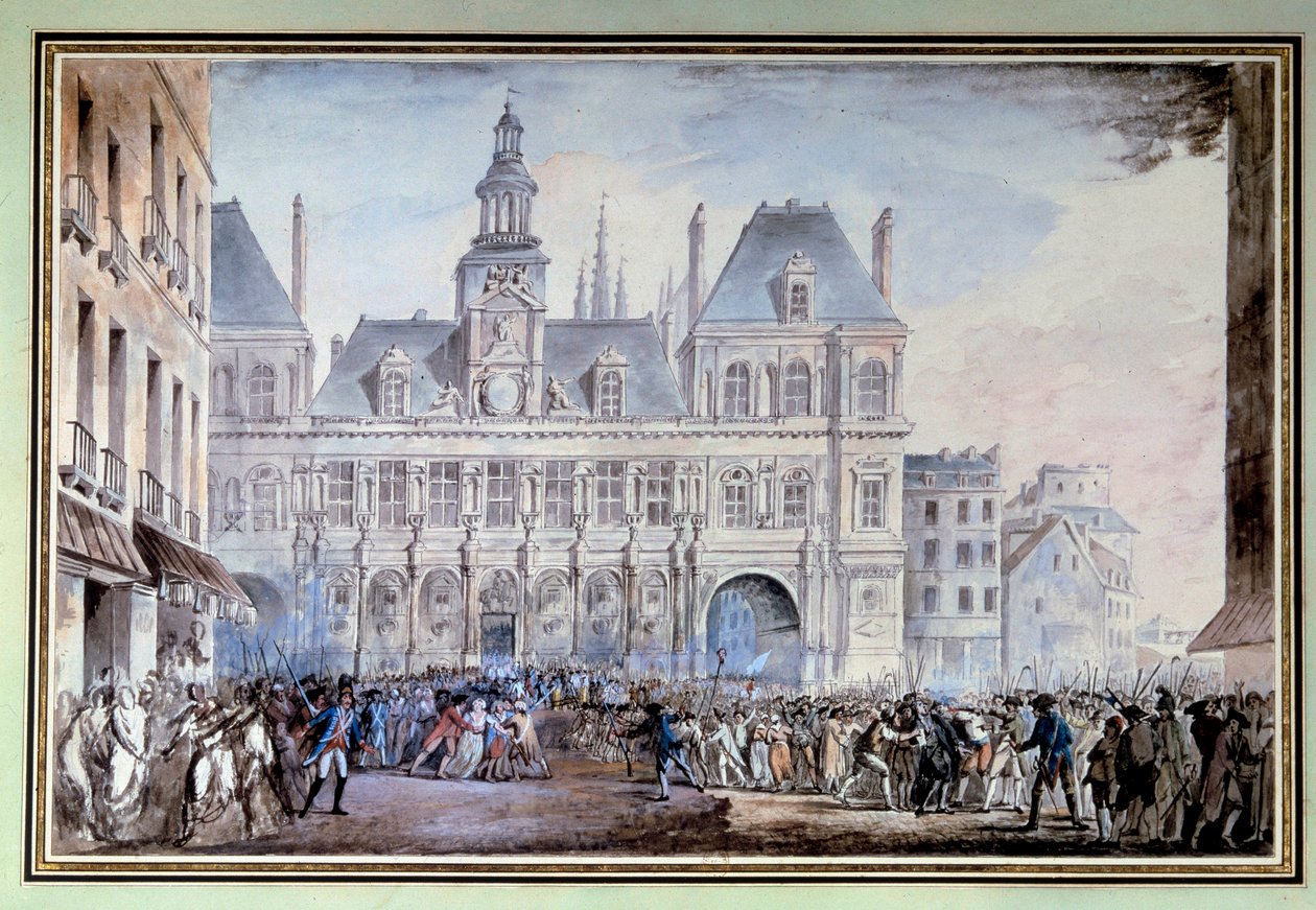utsikt över Place de Greve den 14 juli 1789 Place de Greve i Paris (nuvarande place de l