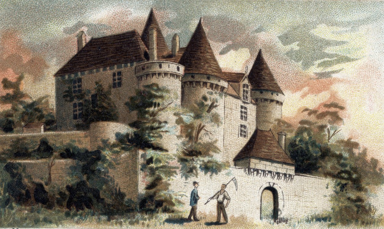 utsikt över slottet Fenelon i Dordogne. av French School