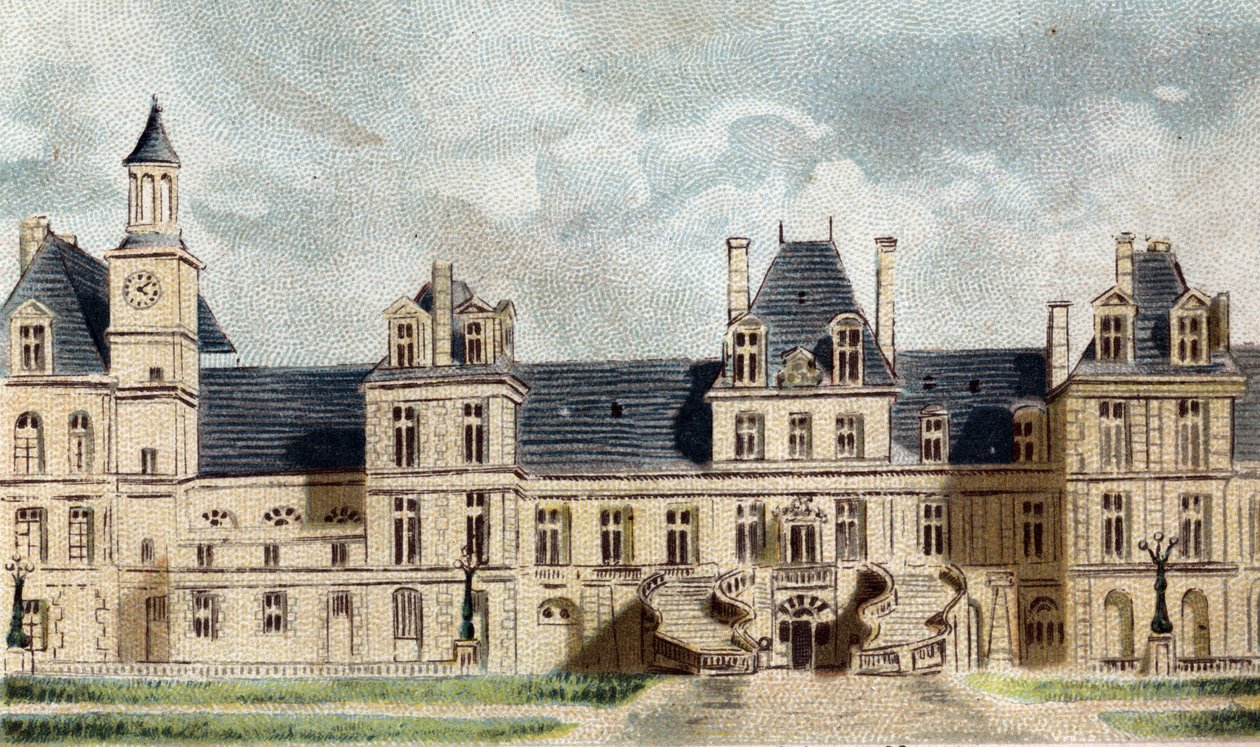 utsikt över slottet Fontainebleau (Seine och Marne). av French School