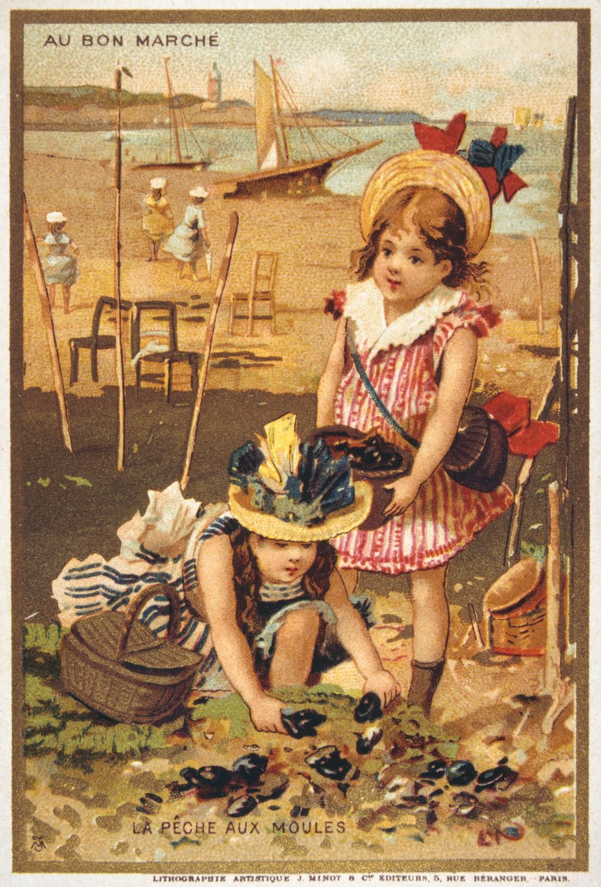 vintage vykort föreställande barn på en strand av French School