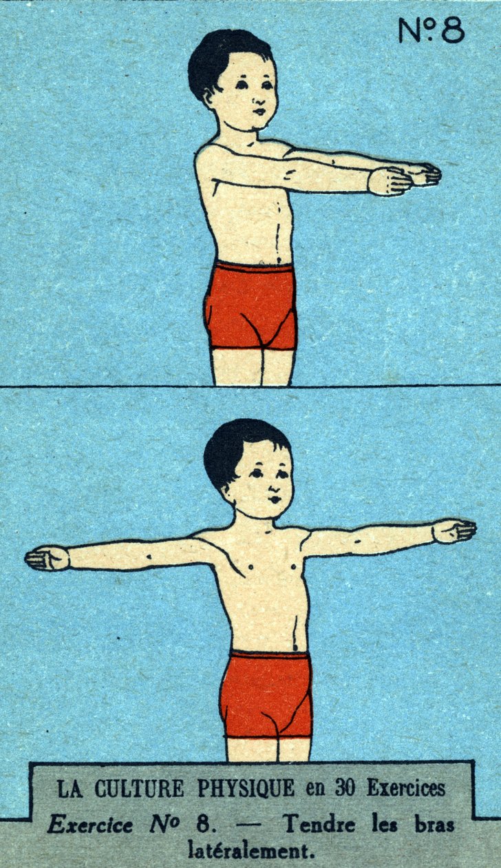 träna, kondition, kroppsövningar, god hälsa, hälsosam (kromolitografi) början av 1900-talet av French School