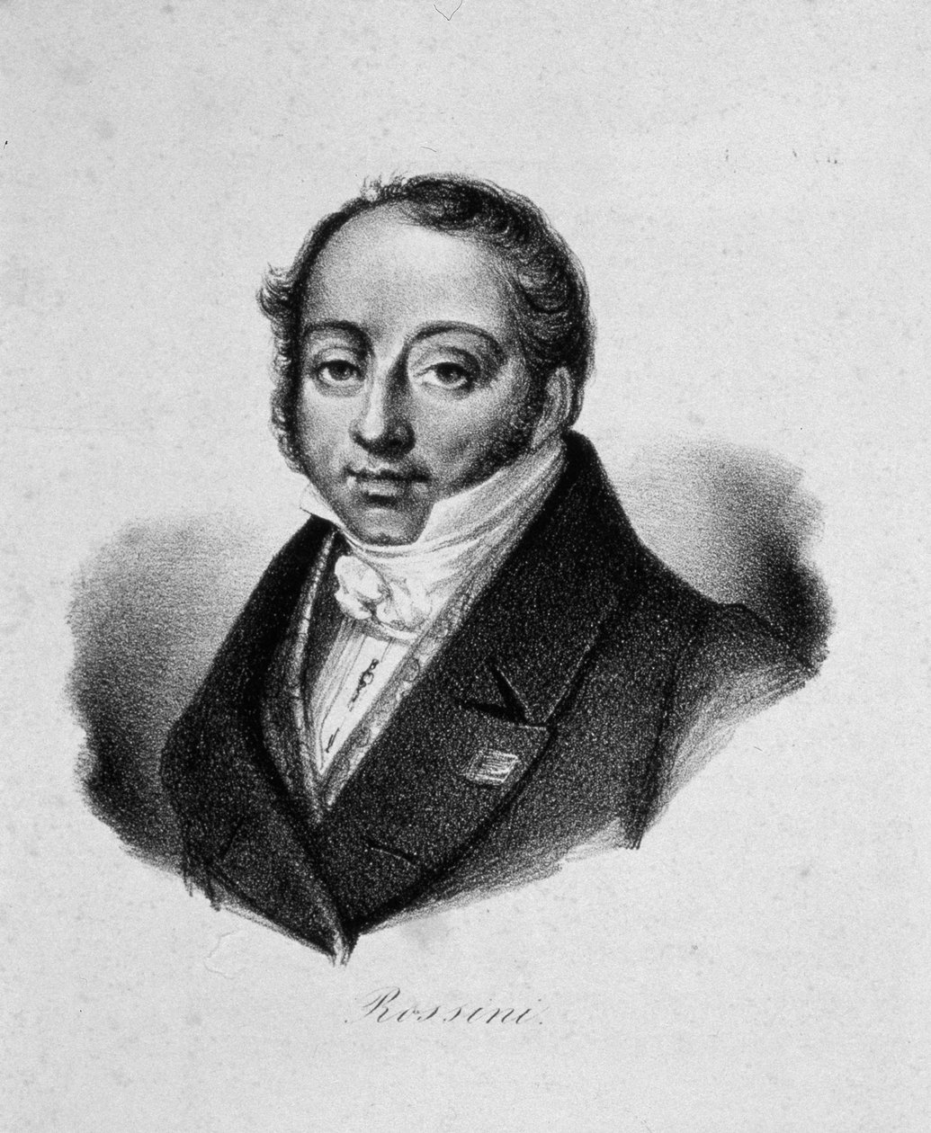 Porträtt av kompositören Gioachino Antonio Rossini 1792-1868, 1800-talet. av French master.
