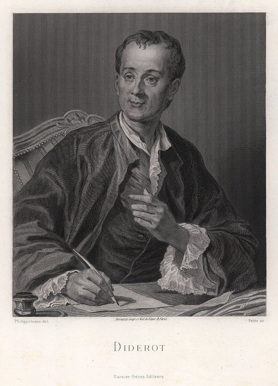 Porträtt av författaren, essäisten och filosofen Denis Diderot 1713-1784, mitten av 1700-talet av French master.