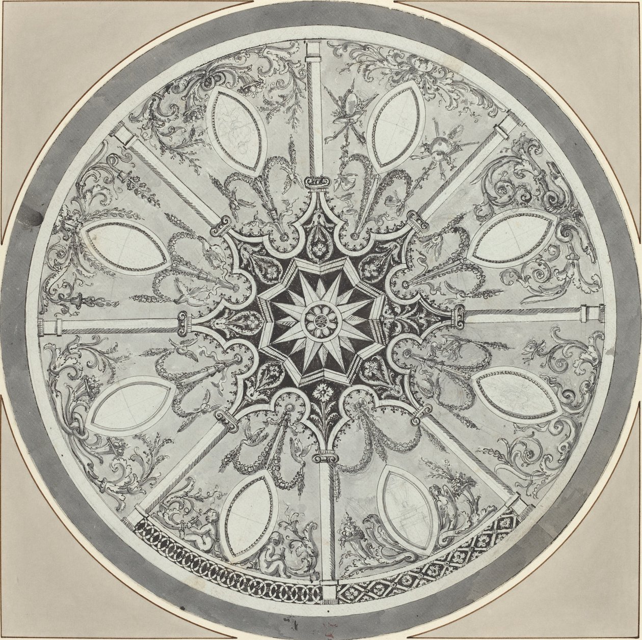 Design för en infälld rund bordsskiva, med alternativ av French or Italian 18th Century