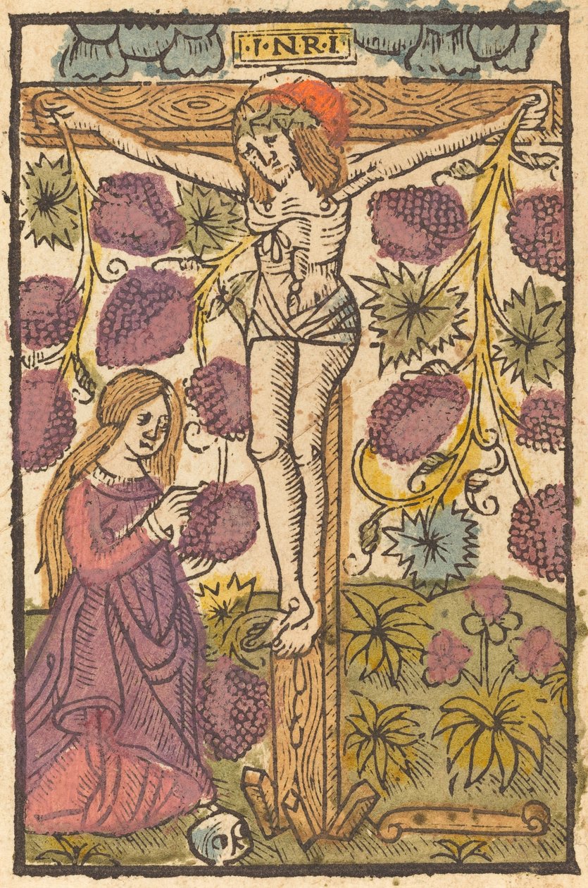 Kristus på korset med en vinranka av French or Netherlandish 15th Century