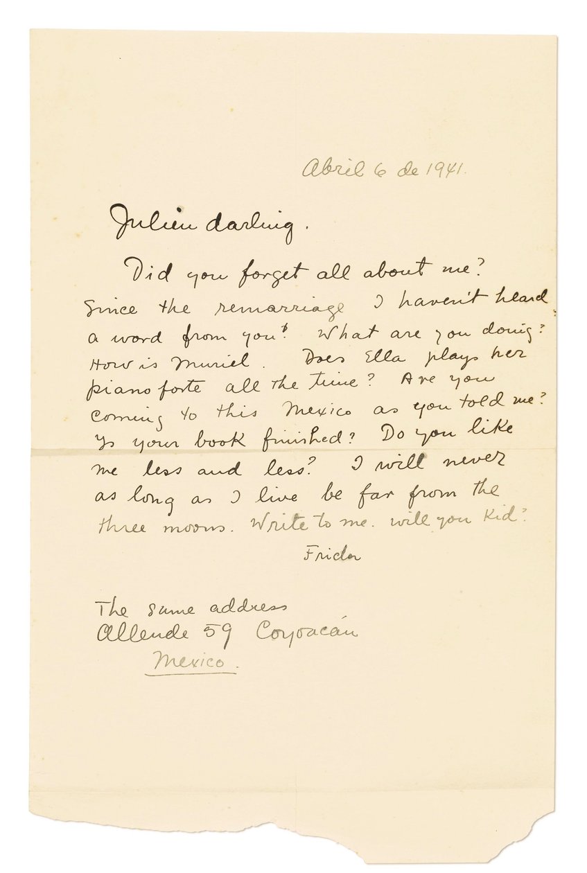 Autografiskt brev undertecknat ("Frida") till Julien [Levy], Coyoacán, 6 april 1941 (penna  bläck på papper) av Frida Kahlo