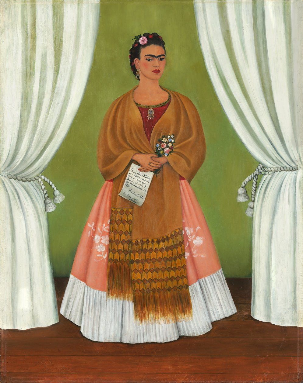 Frida Kahlo Mellan två gardiner/Självporträtt tillägnad Leon Trotskij av Frida Kahlo