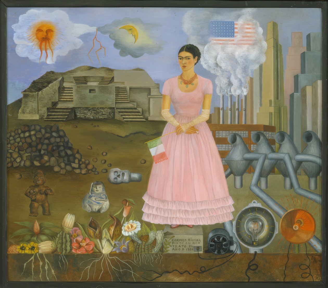 Självporträtt vid gränsen mellan Mexiko och USA av Frida Kahlo