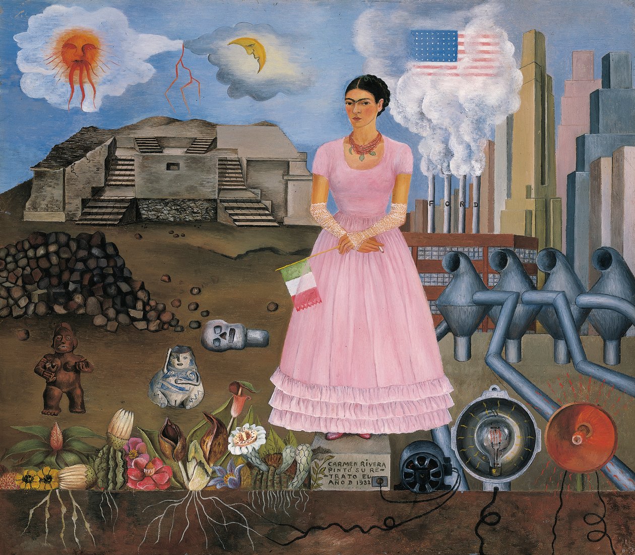 Självporträtt på gränsen mellan Mexiko och USA av Frida Kahlo