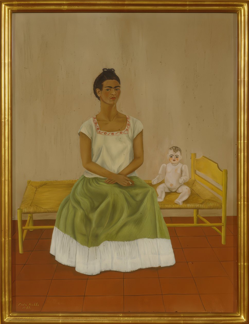 Självporträtt med säng av Frida Kahlo