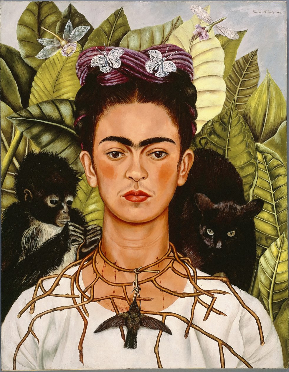Självporträtt med törnehalsband och kolibri av Frida Kahlo
