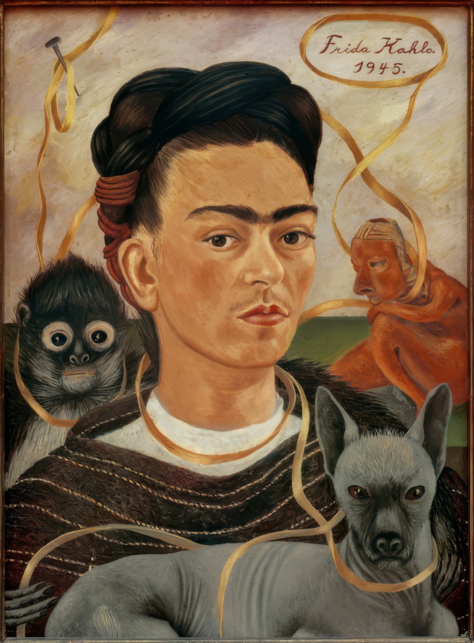 Självporträtt med små apor av Frida Kahlo