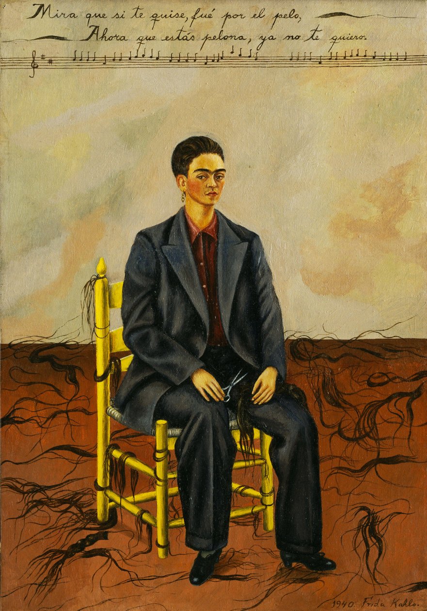 Självporträtt med kortklippt hår av Frida Kahlo
