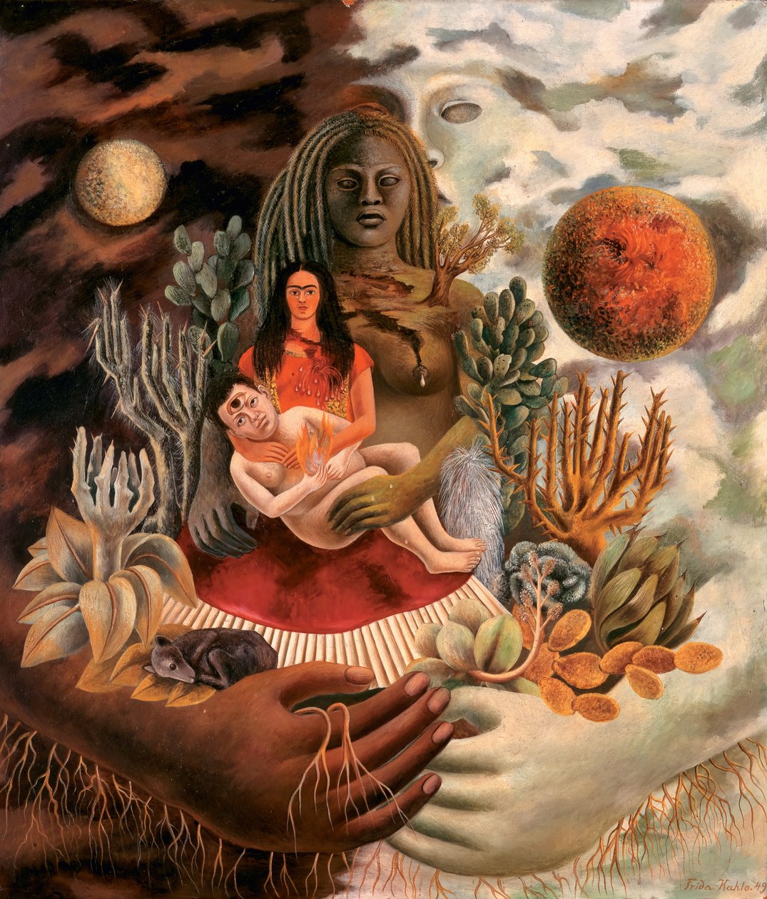 Kärleksomfamningen av universum, jorden (Mexiko), mig själv, Diego och Señor Xólotl av Frida Kahlo