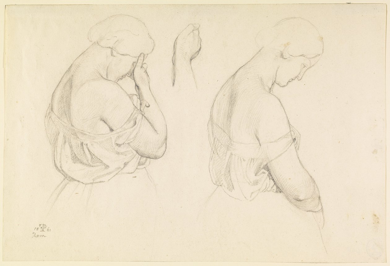 Two Female Figures in Half-Length and a Study of a Hand av Friedrich Preller the Elder