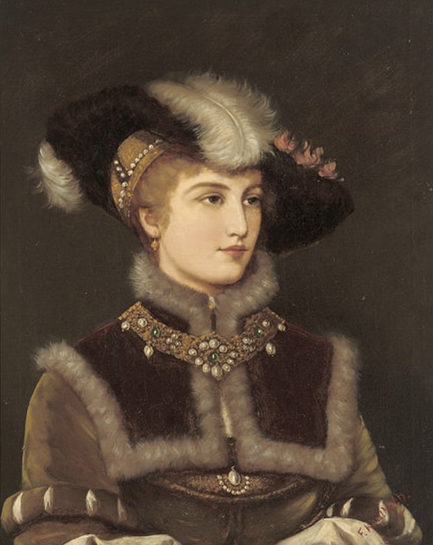 Portrait of a young lady in a fur hat av Friedrich August von Kaulbach