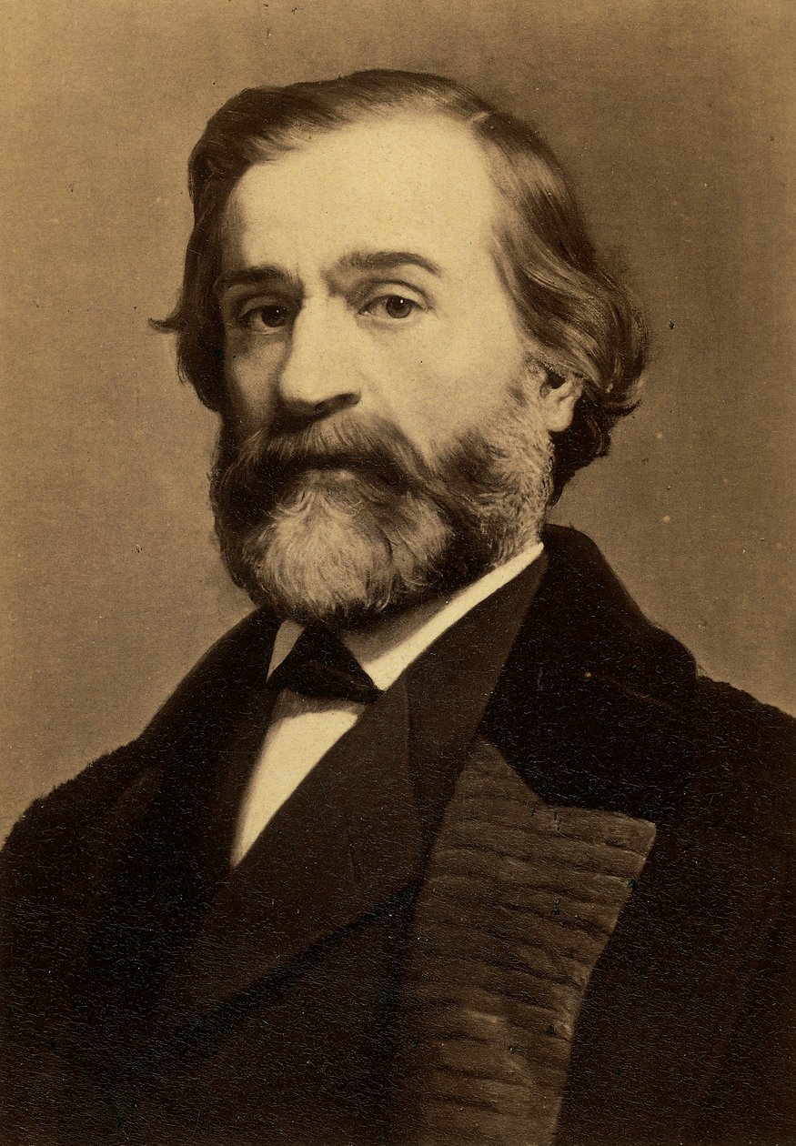 Porträtt av kompositören Giuseppe Verdi, ca 1870 (silvertryck av gelatin) av Friedrich Bruckmann Verlag