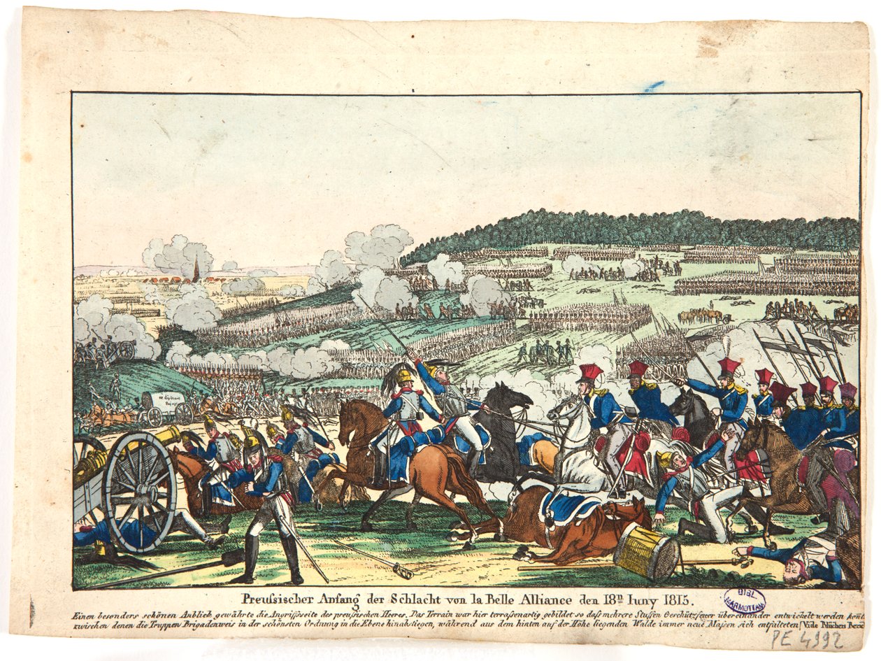 Början av slaget vid Waterloo, den preussiska sidan, 18 juni 1815, 1815 av Friedrich Campe