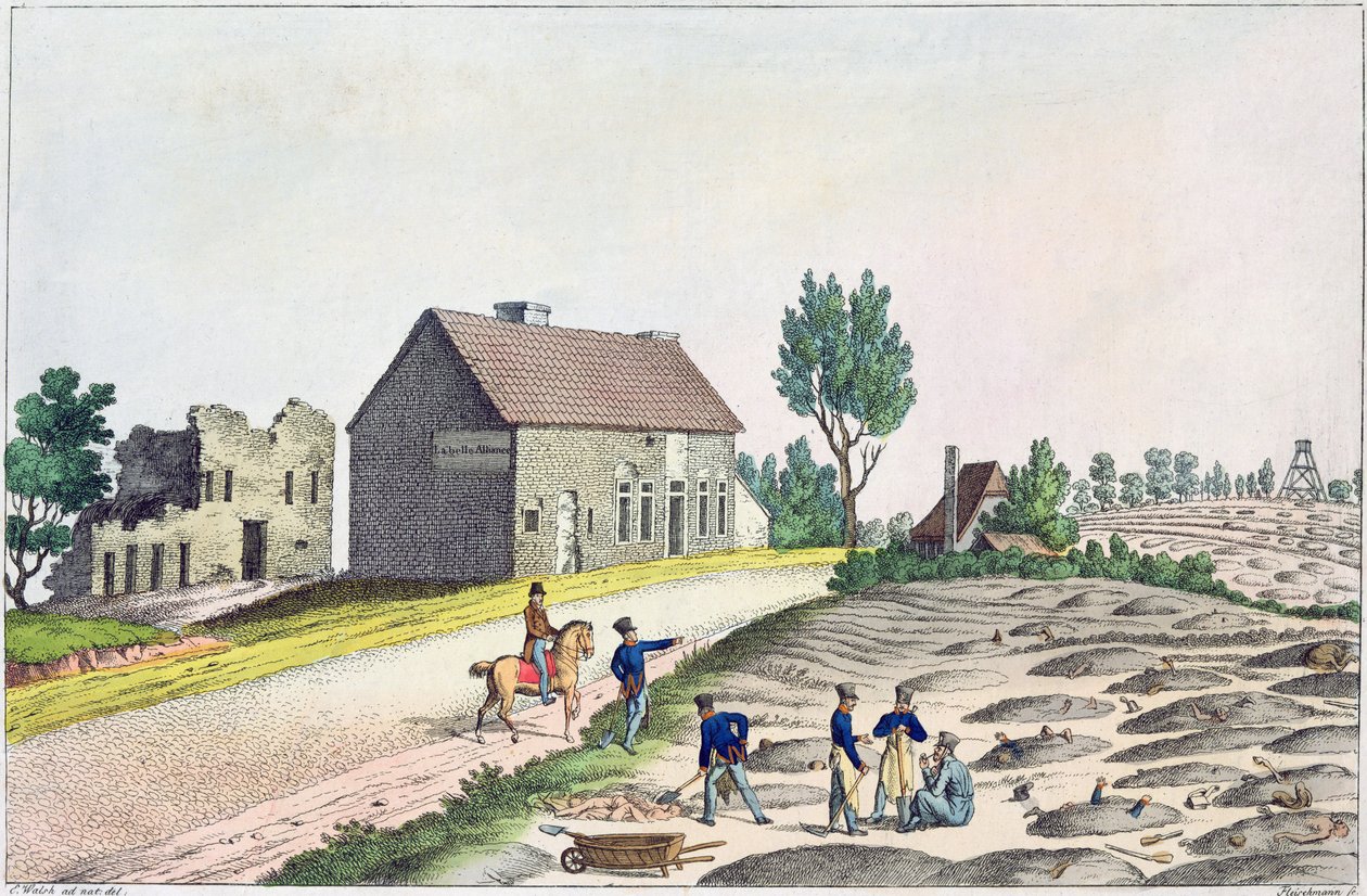 Gården Belle Alliance efter slaget vid Waterloo den 18 juni 1815. av Friedrich Fleischmann