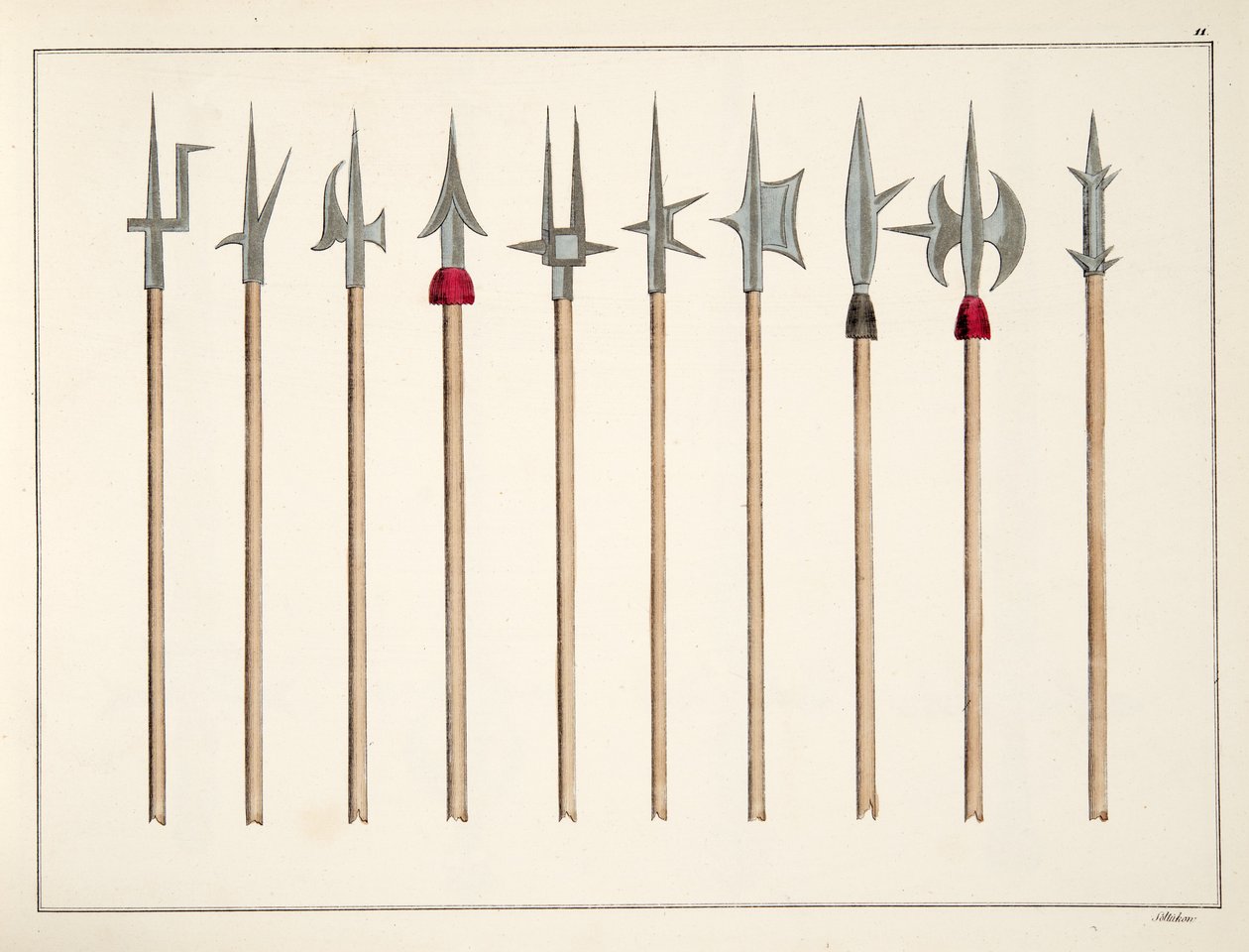 Lansen, spjut, hillebard och partisaner, platta från "A History of the Development and Customs of Chivalry", av Dr. Franz Kottenkamp, utgiven av Carl Hoffmann, 1842. av Friedrich Martin von Reibisch