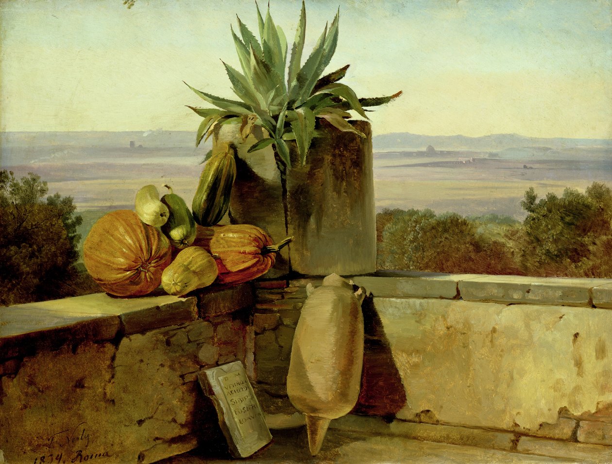 Romersk balkong, 1834 (olja på papper monterad på duk) av Friedrich Nerly