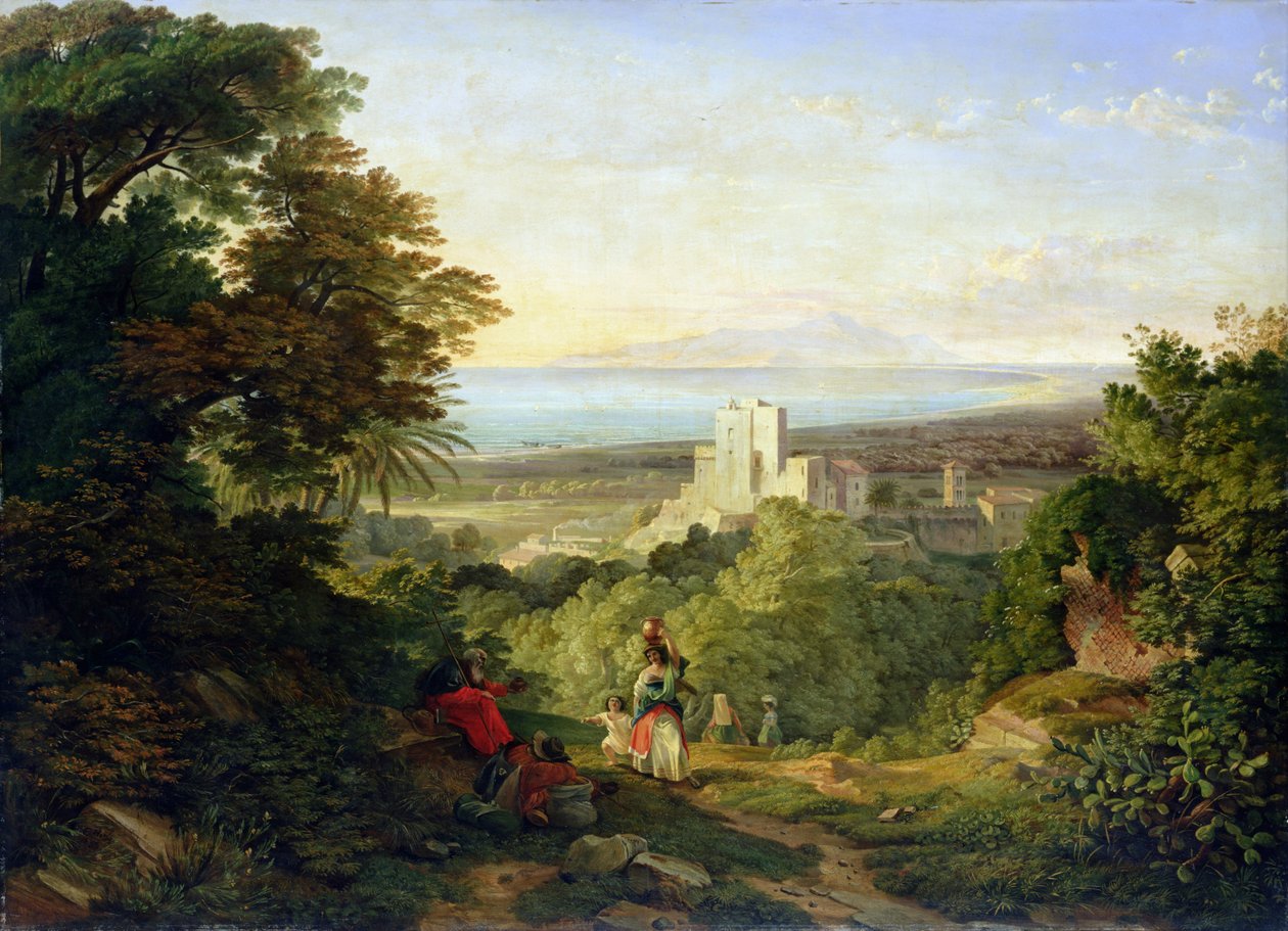 Utsikt över Terracina och Monte Circeo, 1833 av Friedrich Nerly