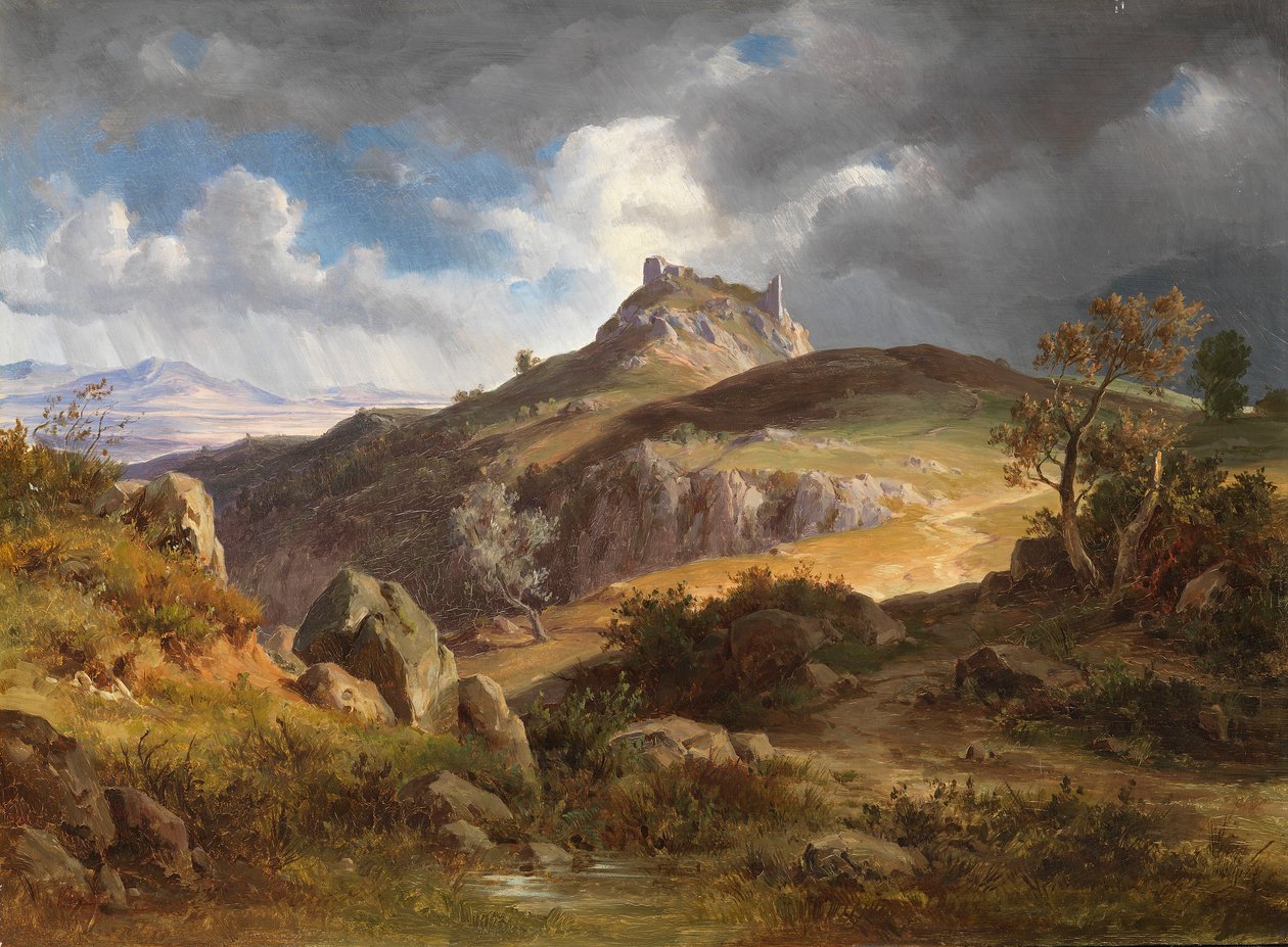 View of the ruins of Canossa av Friedrich Preller the Younger