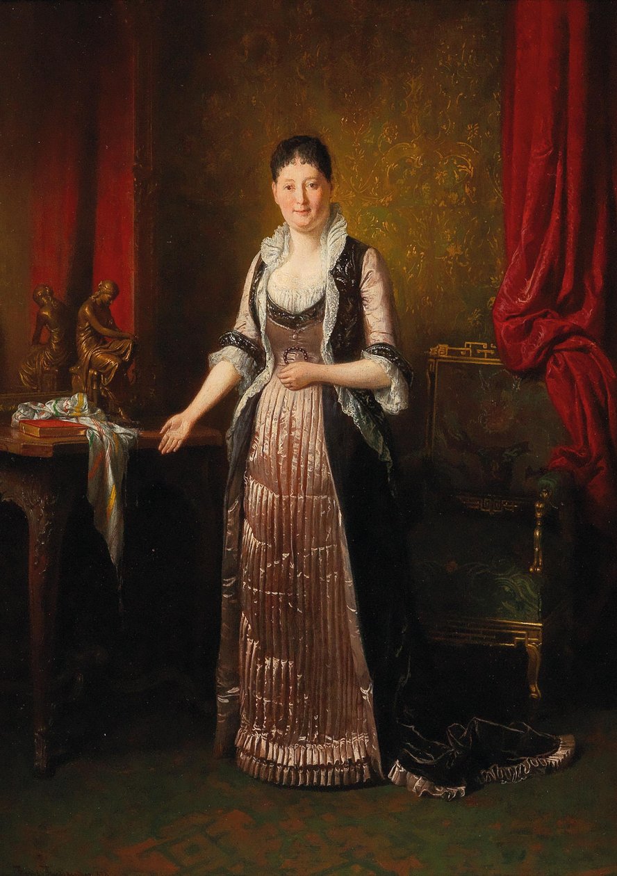  Groburgerliches Interieur mit DamenEnglish: Lady in a Bourgeoise Interiorn av Friedrich Ritter von Friedlander Malheim