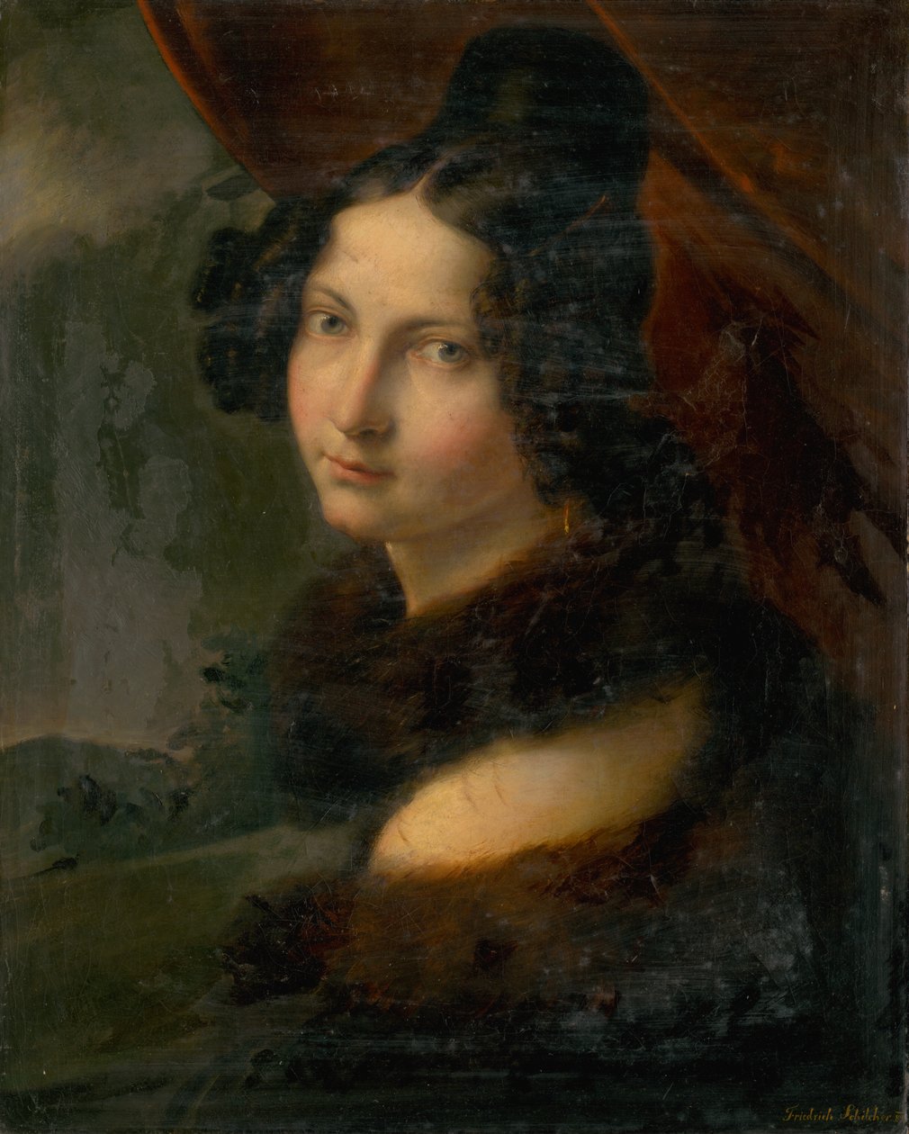 Portrait of a Young Lady in a Fur Collar av Friedrich Schilcher