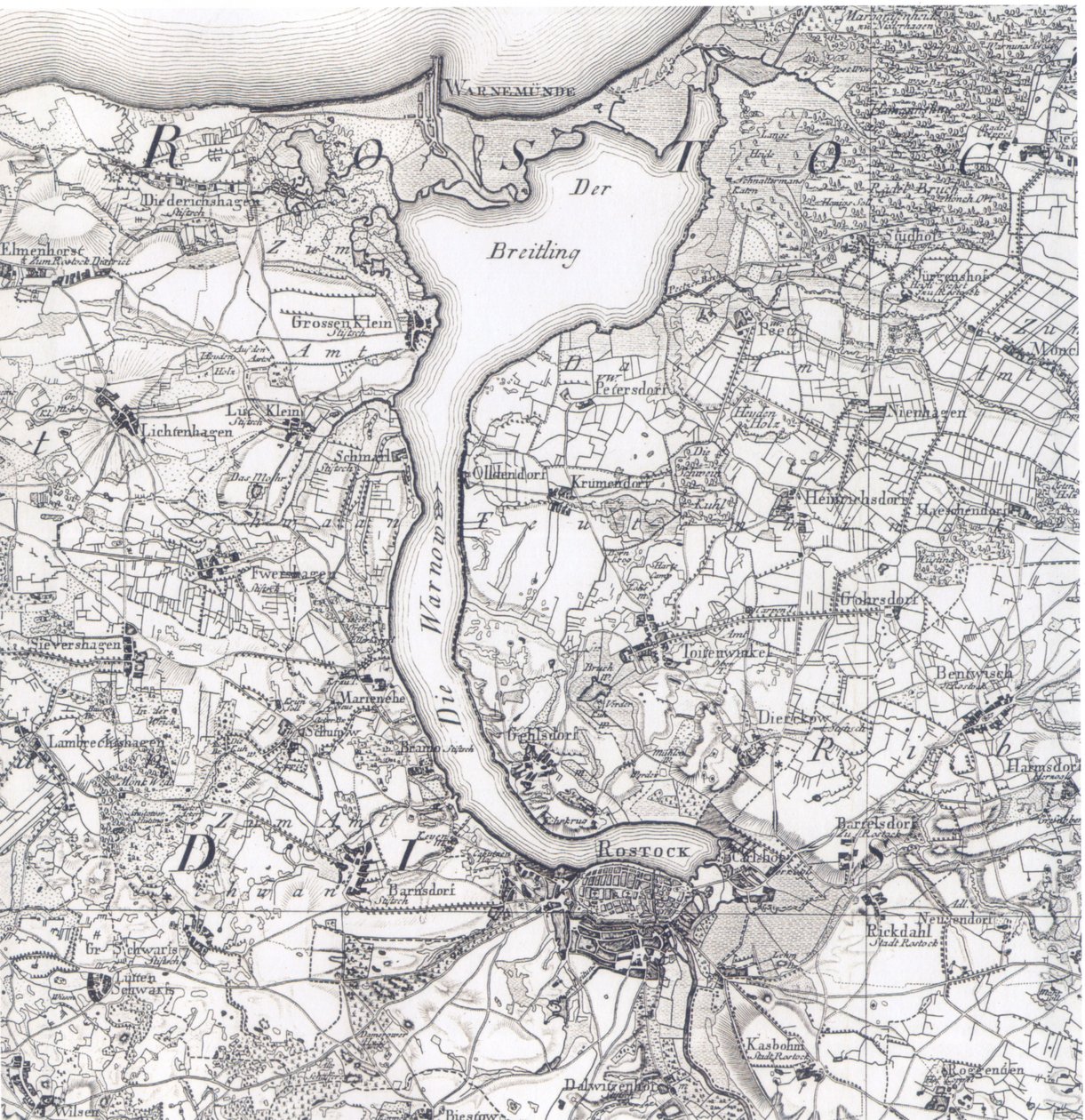 Karta över Rostock 1788 av Friedrich Wilhelm Karl von Schmettau
