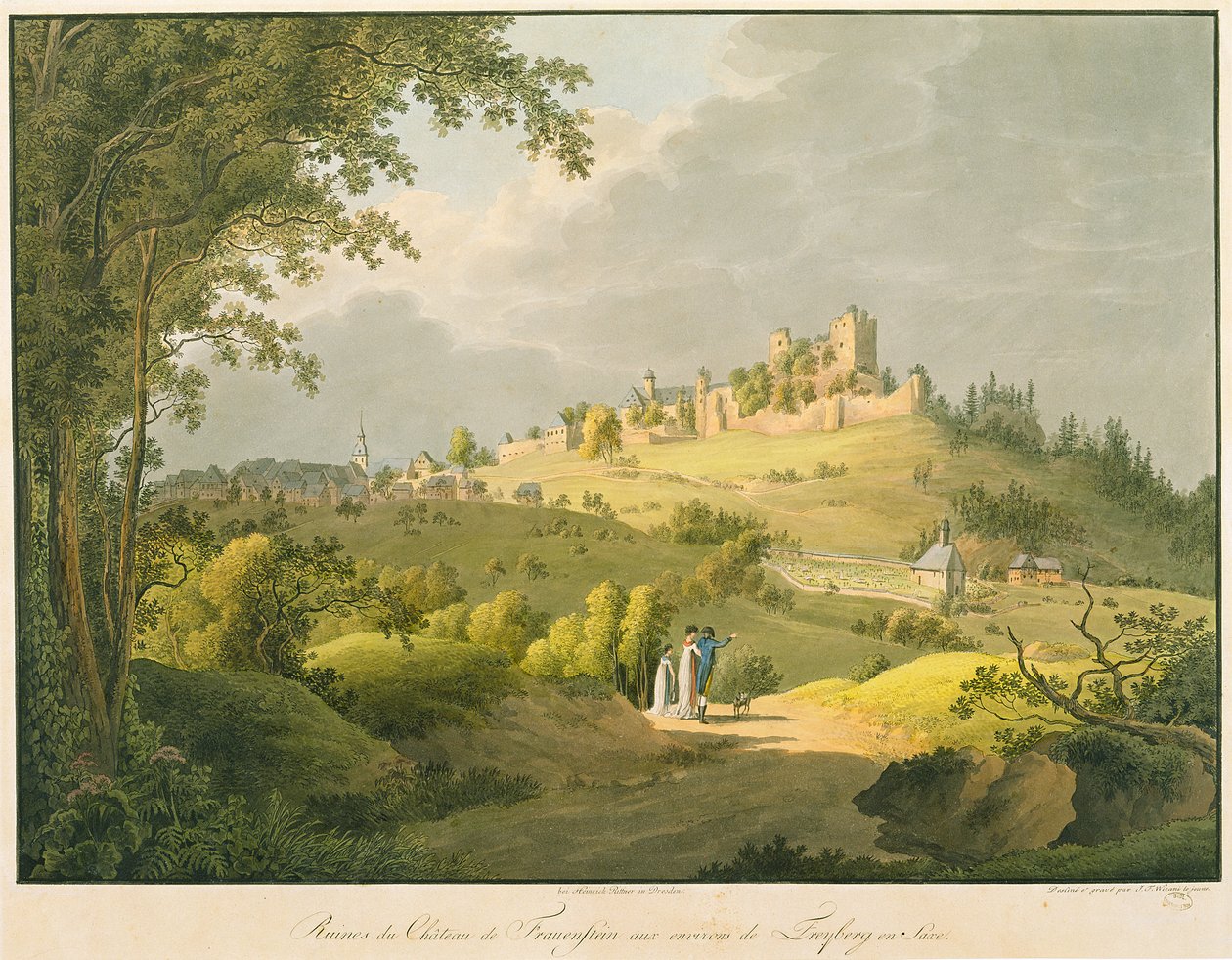 Frauensteins ruinerade slott (gravyr med wc) av Friedrich or Johann Friedrich Wizani