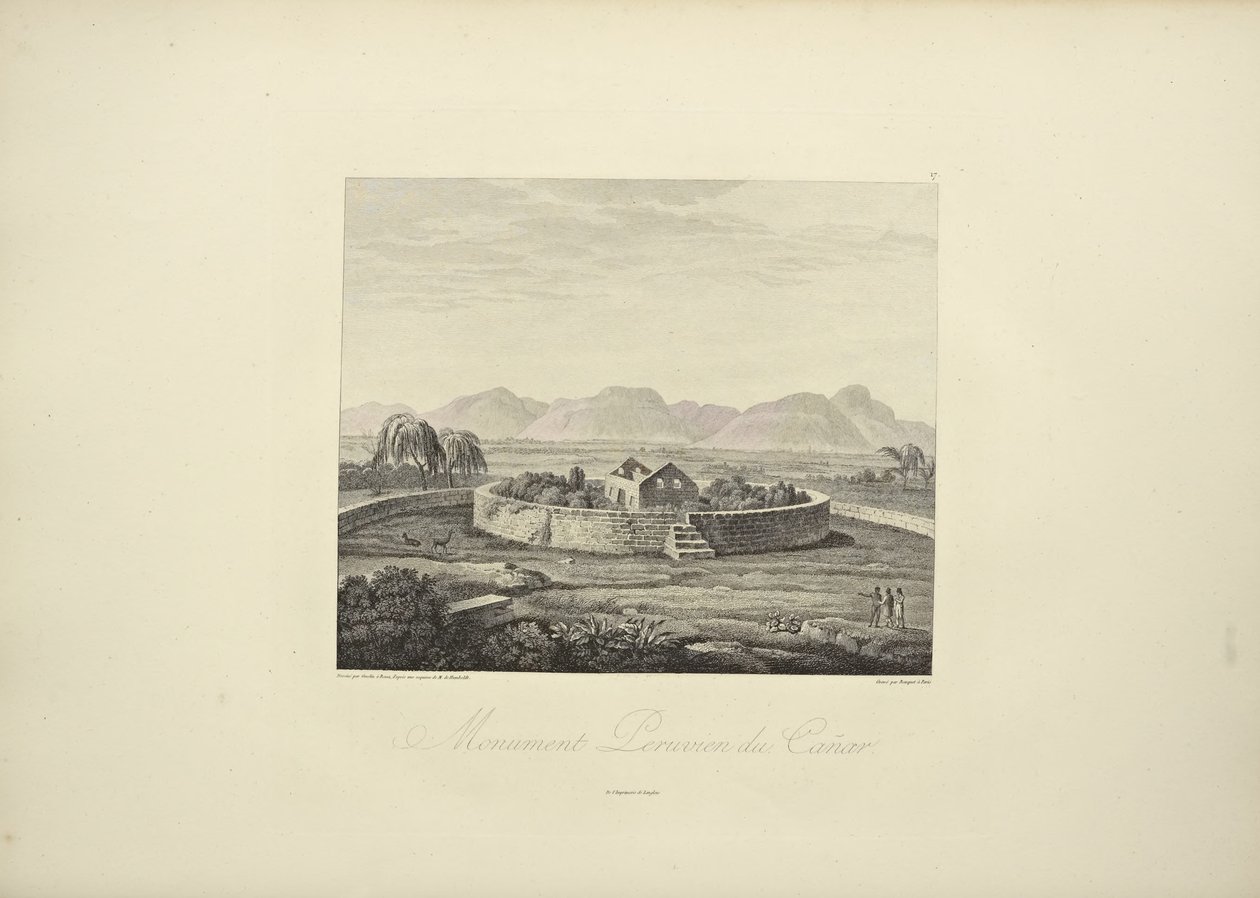 Peruanska monumentet på Canar, ritat av Gmelin, graverat av Bouquet, illustration från 