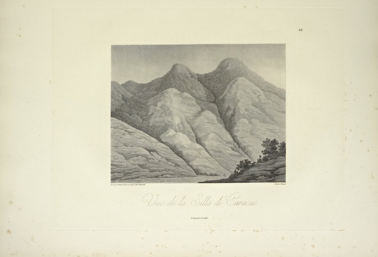 Vy över Silla de Caracas, tecknad av Marchais, graverad av Bouquet, illustration från 