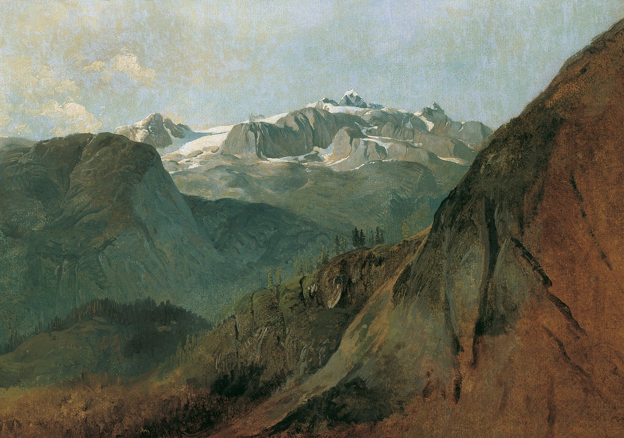 Dachstein från Plassen nära Hallstatt av Friedrich August Mathias Gauermann