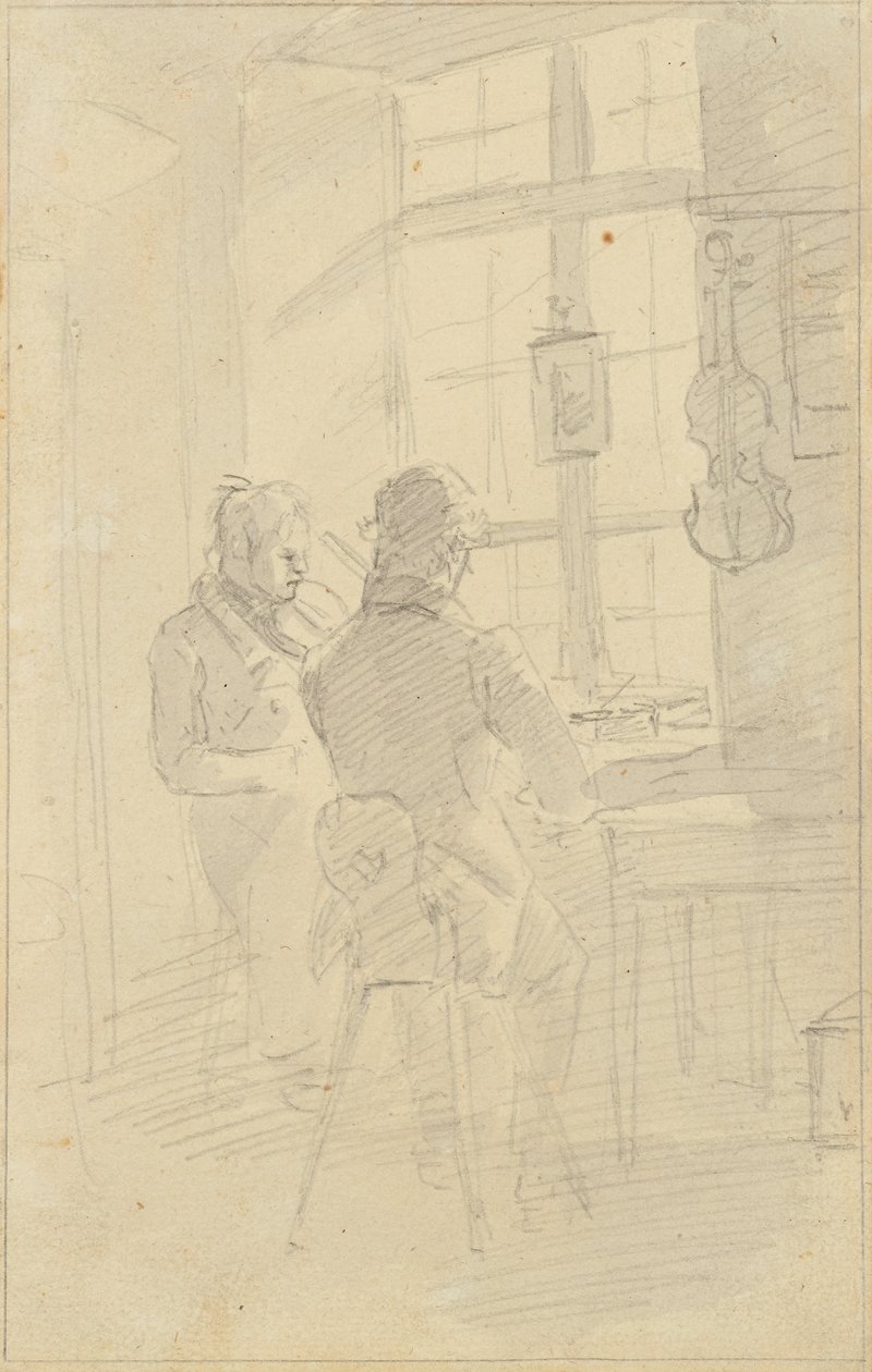 Två män spelar fiol av Friedrich August Mathias Gauermann