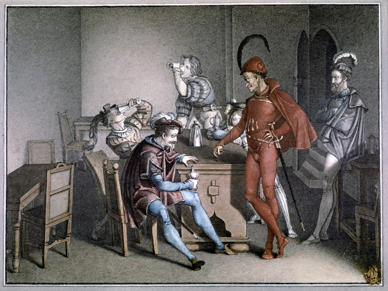 Faust, vinmiraklet. efter 1816 (färggravyr) av Friedrich August Moritz Retzsch