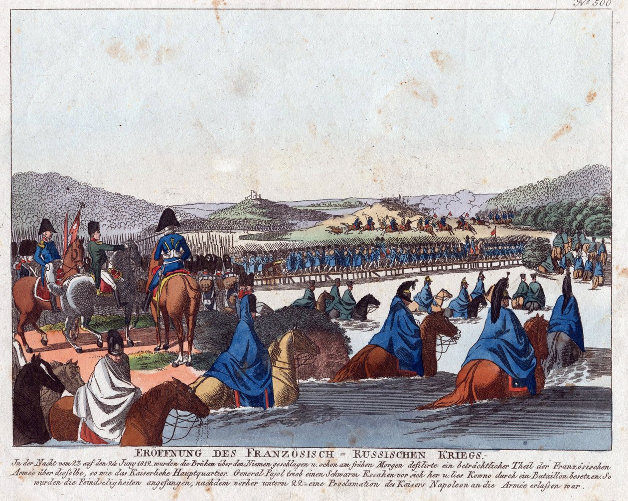 Starten av den franska invasionen av Ryssland - Campe, August Friedrich Andreas (1777-1846) - Etsning, akvarell - 20,5x26,2 - Privat samling av Friedrich Campe