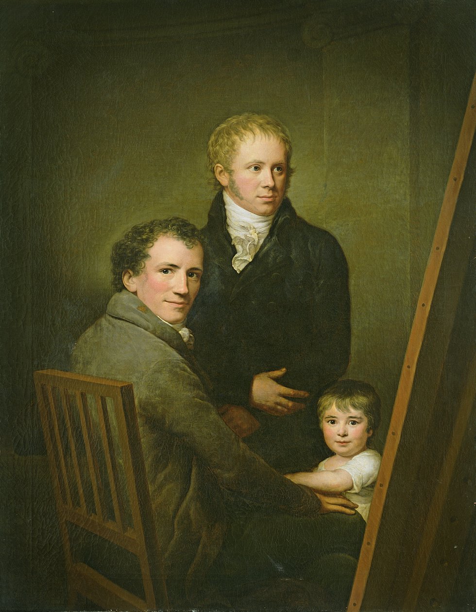 Selvportræt med Plejedatteren Lina Groger og maleren Heinrich Jakob Aldenrath, ca. 1801-15 sverige av Friedrich Carl Groger