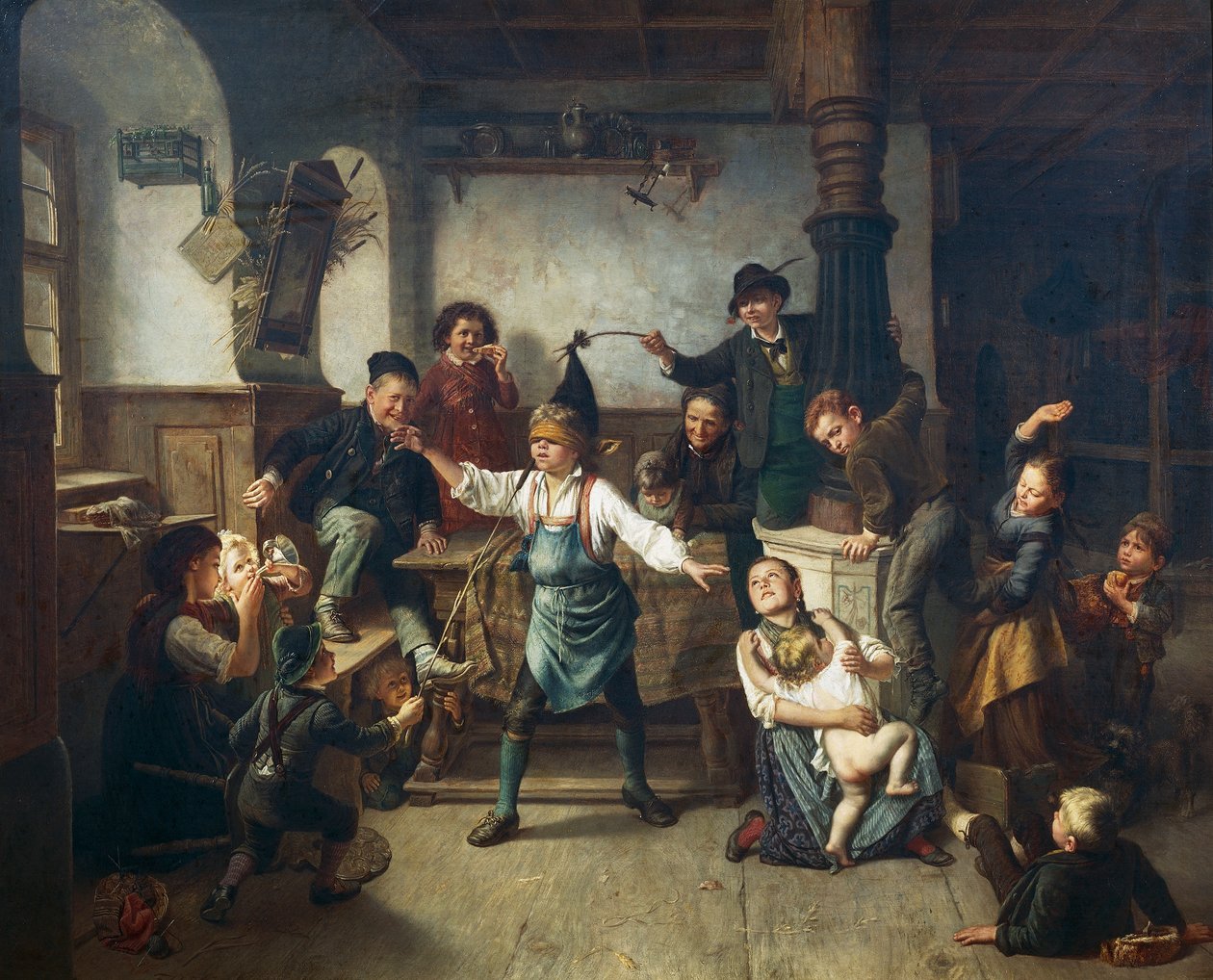 Barn som spelar blind mans bluff, ca 1860, av Friedrich Carl Hoesch (1836-1888), olja på duk, Tyskland av Friedrich Carl Hoesch
