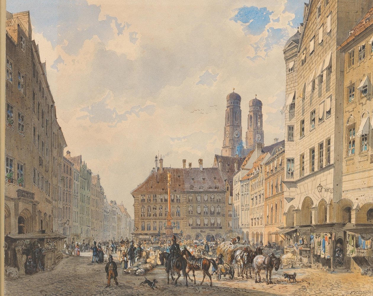 Marienplatz i München med Frauenkirche i bakgrunden av Friedrich Eibner