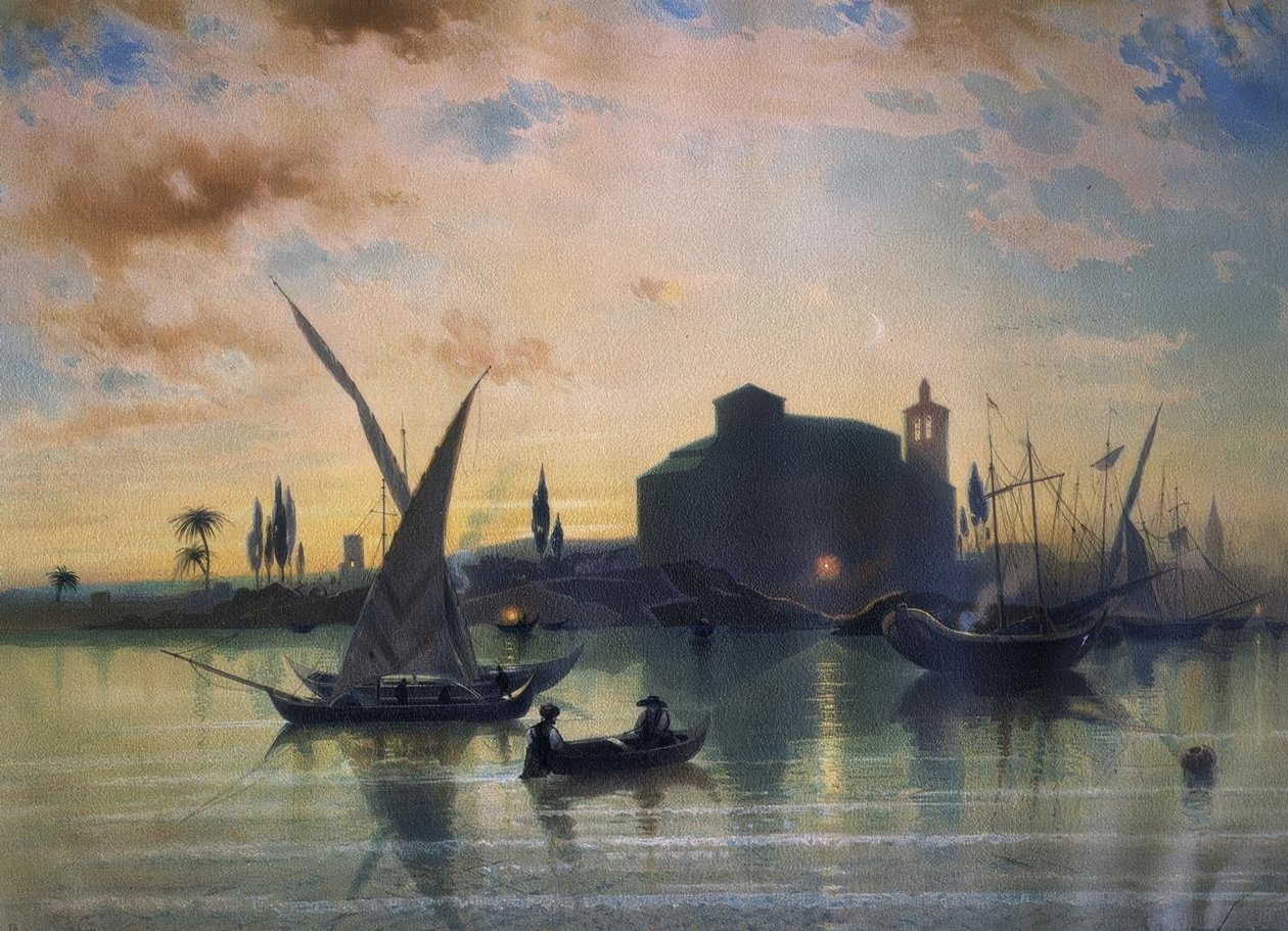 SPANIEN - UTSIKT ÖVER SEVILLA - EL GUADALQUIVIR - 1867 av Friedrich Eibner