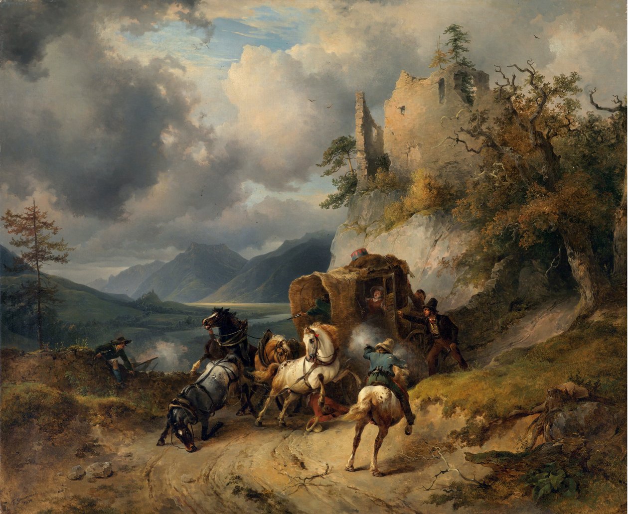 Rånet av Gauermann, Friedrich August Matthias (1807-1862). Olja på duk, storlek: 60,5x74 av Friedrich Gauermann